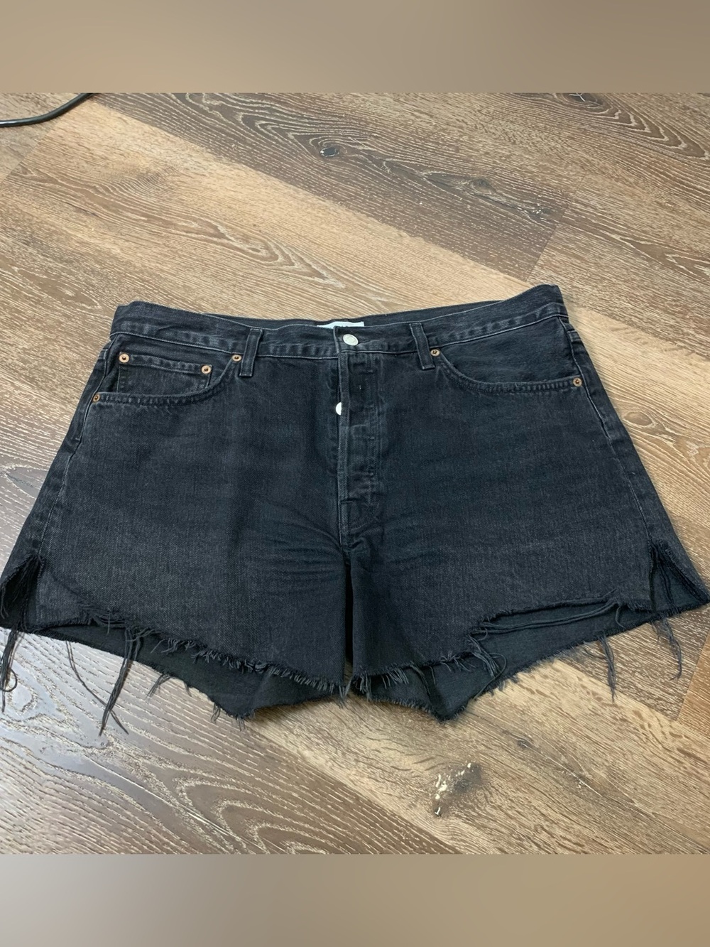 Agolde Womens black Parker long button fly jean shorts 32